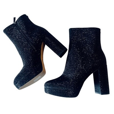 Michael Kors Joanna Bootie Glitter Chain Mesh Women's 9.5 Black Ankle Boots New