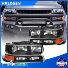 Fits 1999-2002 Chevy Silverado 2000-2006 Tahoe Suburban Black Headlightsbumper