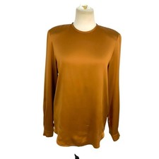 Louis Feraud Vintage 100 Silk Long Sleeve Ochre Brown Blouse Size 6