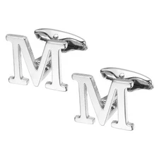 2Pcs Initial Alphabet Cufflinks, Iron Letter Cuff Links for Men (Silver, M)