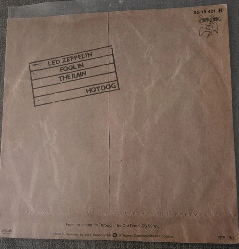 Led Zeppelin- German 45rpm- Fool In The Rain- EX/EX. b/w Hot Dog