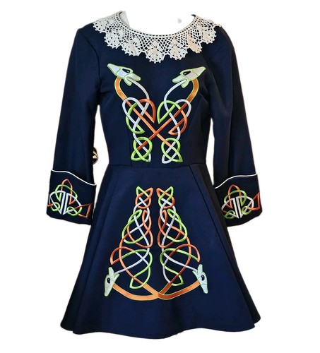 Traditional Girl’s  Paneled Irish Dance Dress Embroidered Celtic Knot Design 