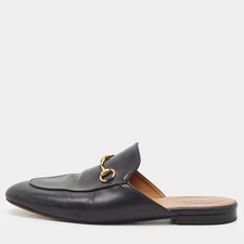 Gucci Princetown Size 40 Black Leather Horsebit Flat Mules