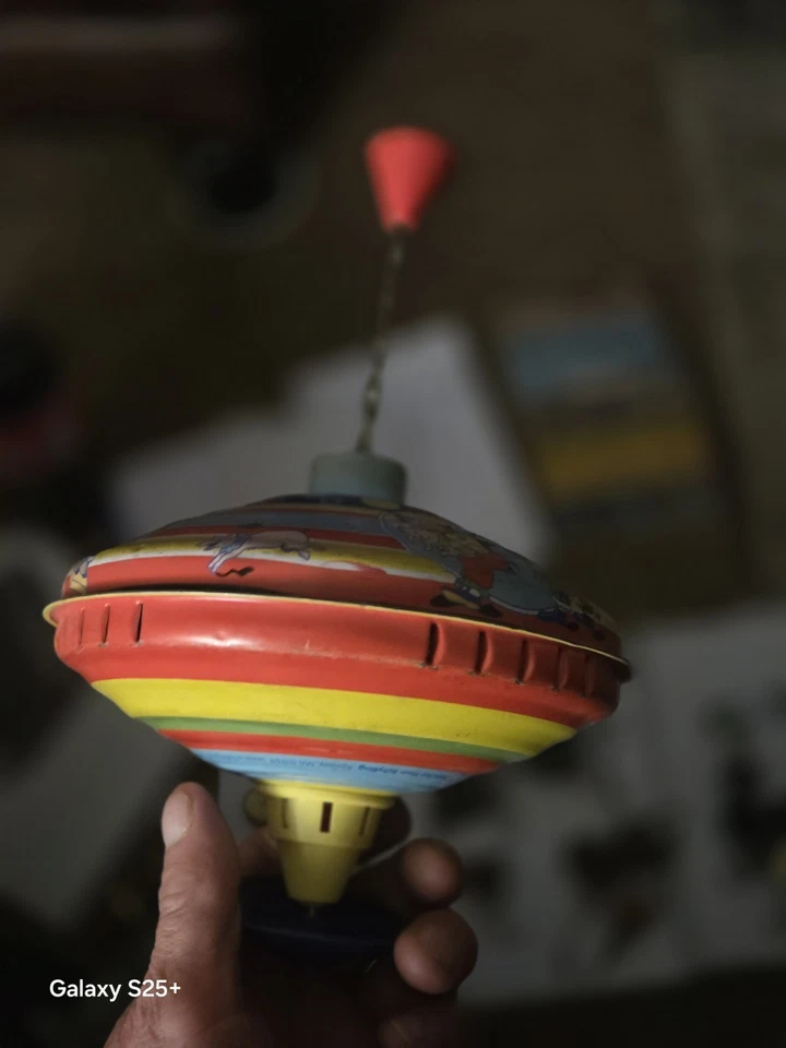 Juguete de circo giratorio de metal de hojalata Schylling vintage - payasos y elefantes Foto 2 de 4