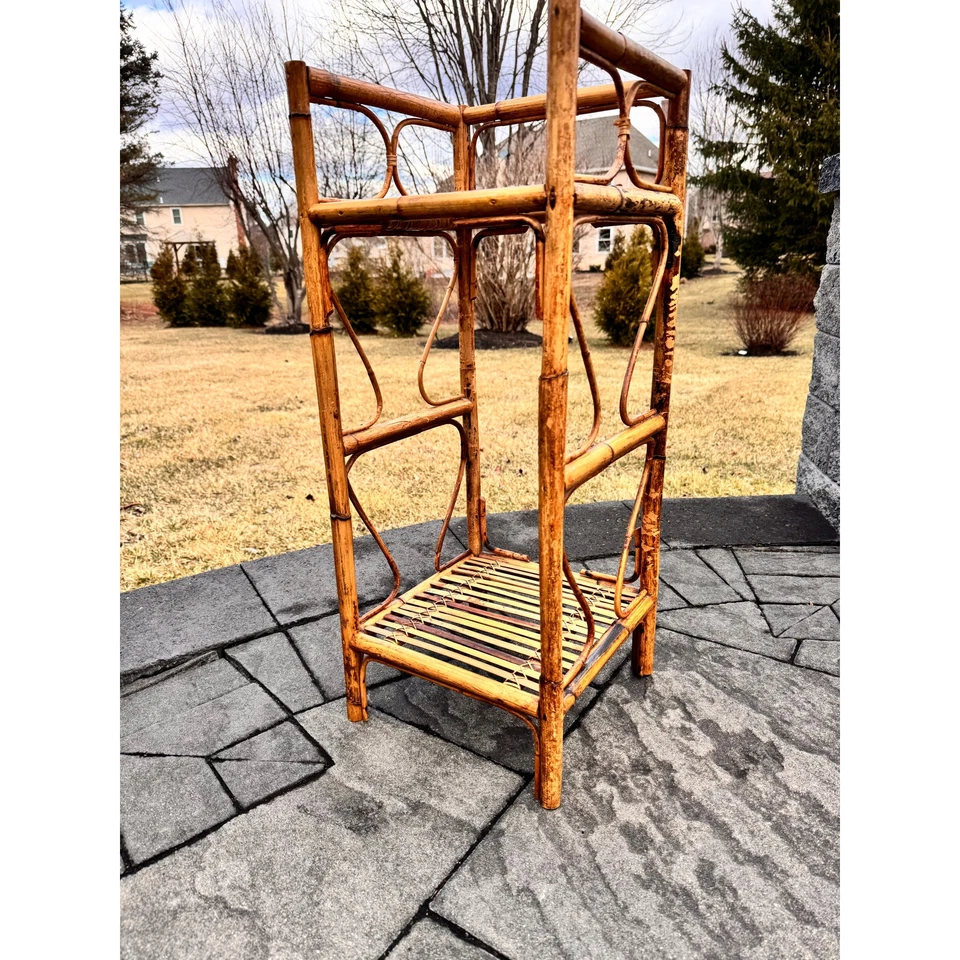 VTG  Bamboo Bedside Table /Plant Stand /Book Shelf 2 Tier Shelving Unit 30x12” - Image 4 of 4