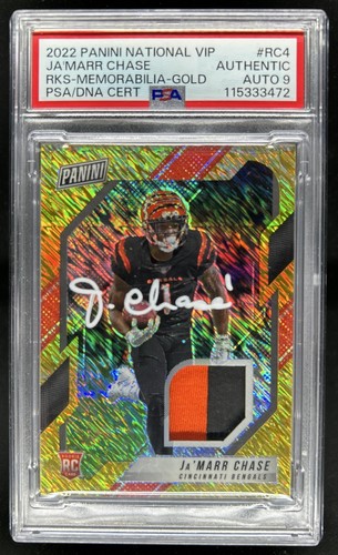 2022 Panini National VIP Gold Ja'Marr Chase Rookie Patch Auto #/10 PSA Auth 9