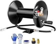 Pressure Washer Hose Reel W/ Jumper Hose 3/8"X100' 4000PSI Manual Retractable