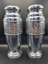 Antique Matching Pair of German ? Silver Plate Mantle Vases - 23.3cm Tall