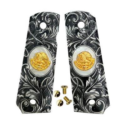 1911 Custom Engrave Grip Full Size fit Colt Springfield MEXICAN EAGLE Pearl Colt