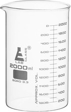 2000mL Borosilicate Glass Beaker ASTM Low Form w/ Spout Graduated Dual Scale