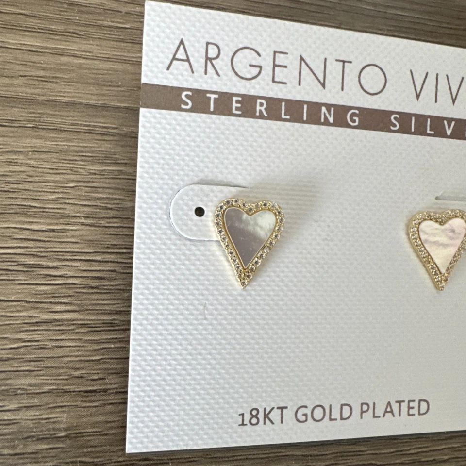 Pendientes Argento Vivo para mujer enchapados en oro de plata esterlina con corazón y circonita cúbica ~ ¡Nuevos! Foto 2 de 4