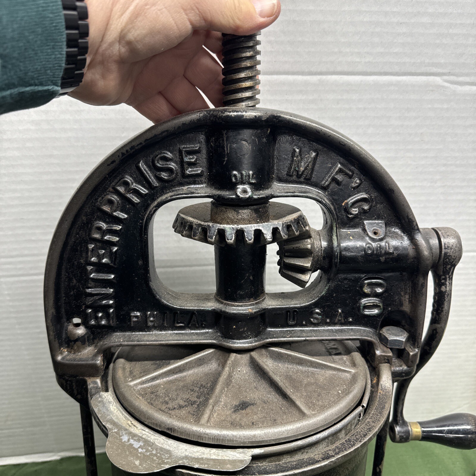 Antique Cast Iron Enterprise Sausage stuffer / fruit press with small