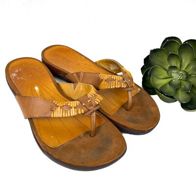 Array Brown Leather Thong Sandals 11M Women's Southwestern Flip Flops