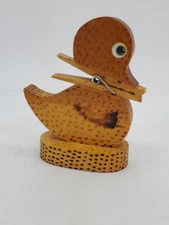 Wood Duck Note Letter Mail Holder Recipe Card Clip Clothespin Vintage Folk Art