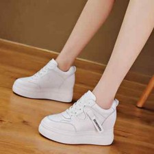 Baskets Femme Plateforme 7 CM Légères Blanches À Lacets 8727