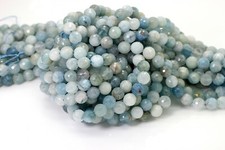 AAA Natural Faceted Round Aquamarine 5mm 8mm 10mm 12mm Gemstone Beads RNF101