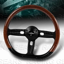 350MM 14-INCH W-POWER BROWN WOOD HALF WRAP BLACK SPOKE 2" DEEP STEERING WHEEL