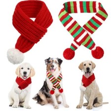 2 Pieces Christmas Dog Knitted Scarf Holiday Red, Red and Green Classic Style
