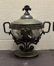 Tree of Life Covered Compote Antique Webster Mfg Co w/ EAPG Insert Quadruplate