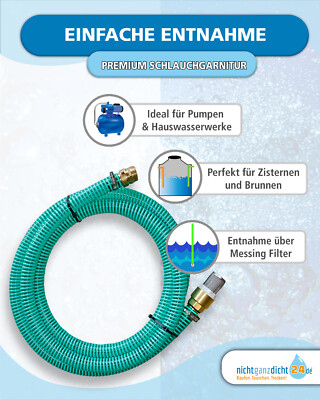 Produktbild von 1 Zoll Saugschlauch 7m – Fertig Montiert Mit Messingarmaturen Für Pumpe, Zisterne & Hauswasserwerk