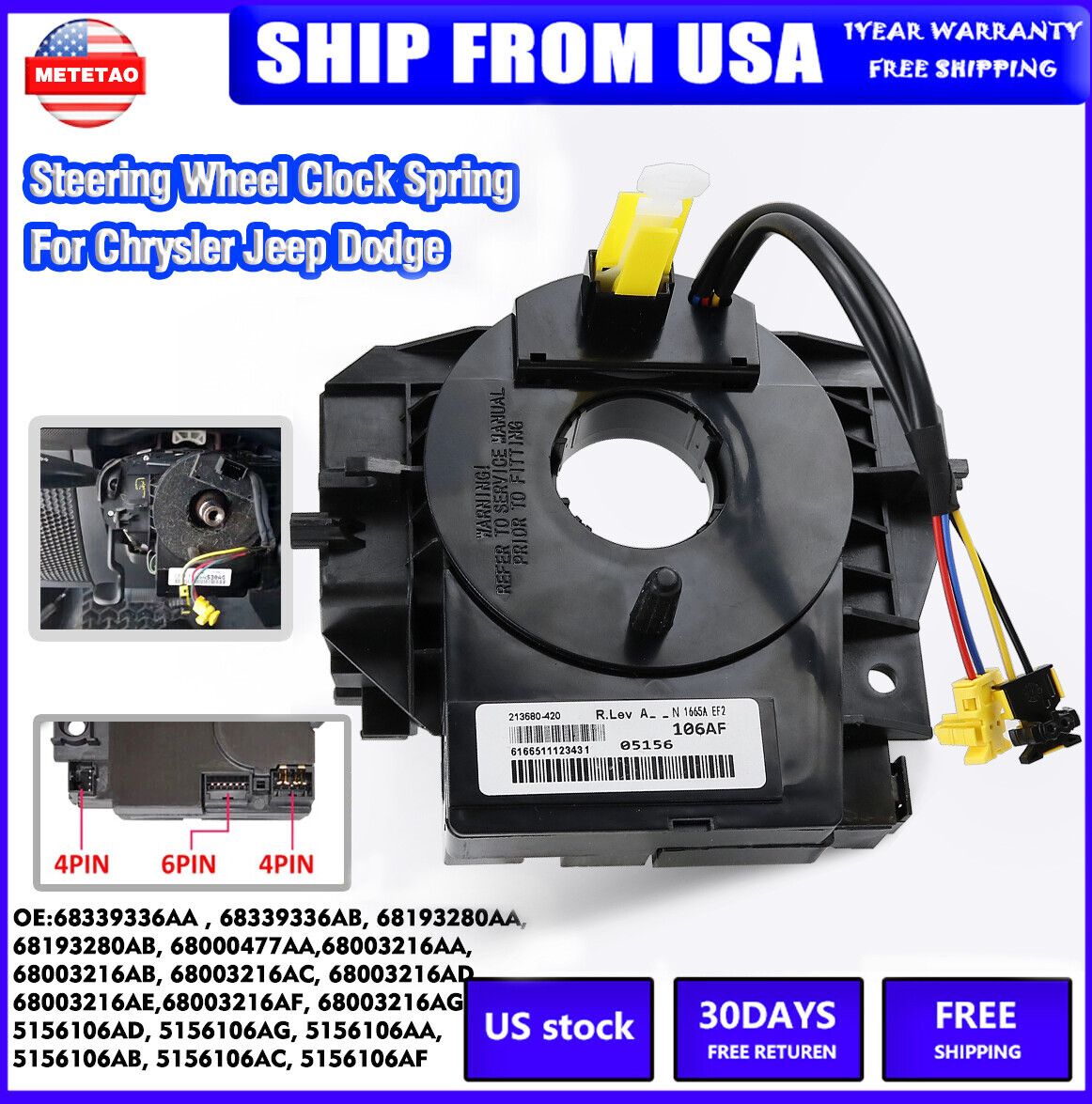 For Jeep Wrangler JK 2007-2018 Clock Spring With Angle Sensor Steering Wheel