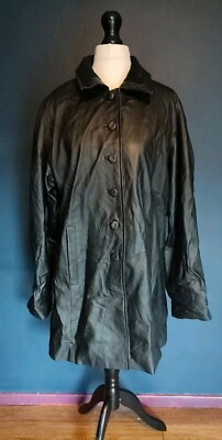 Vintage Donna Pelle Lederjacke Mantel schwarz Knopfleiste 44'' Brustumfang #8