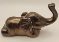 Elephant Figurine Statue Bronze Glazed Ceramic Cute Playful Whimsical 5" long