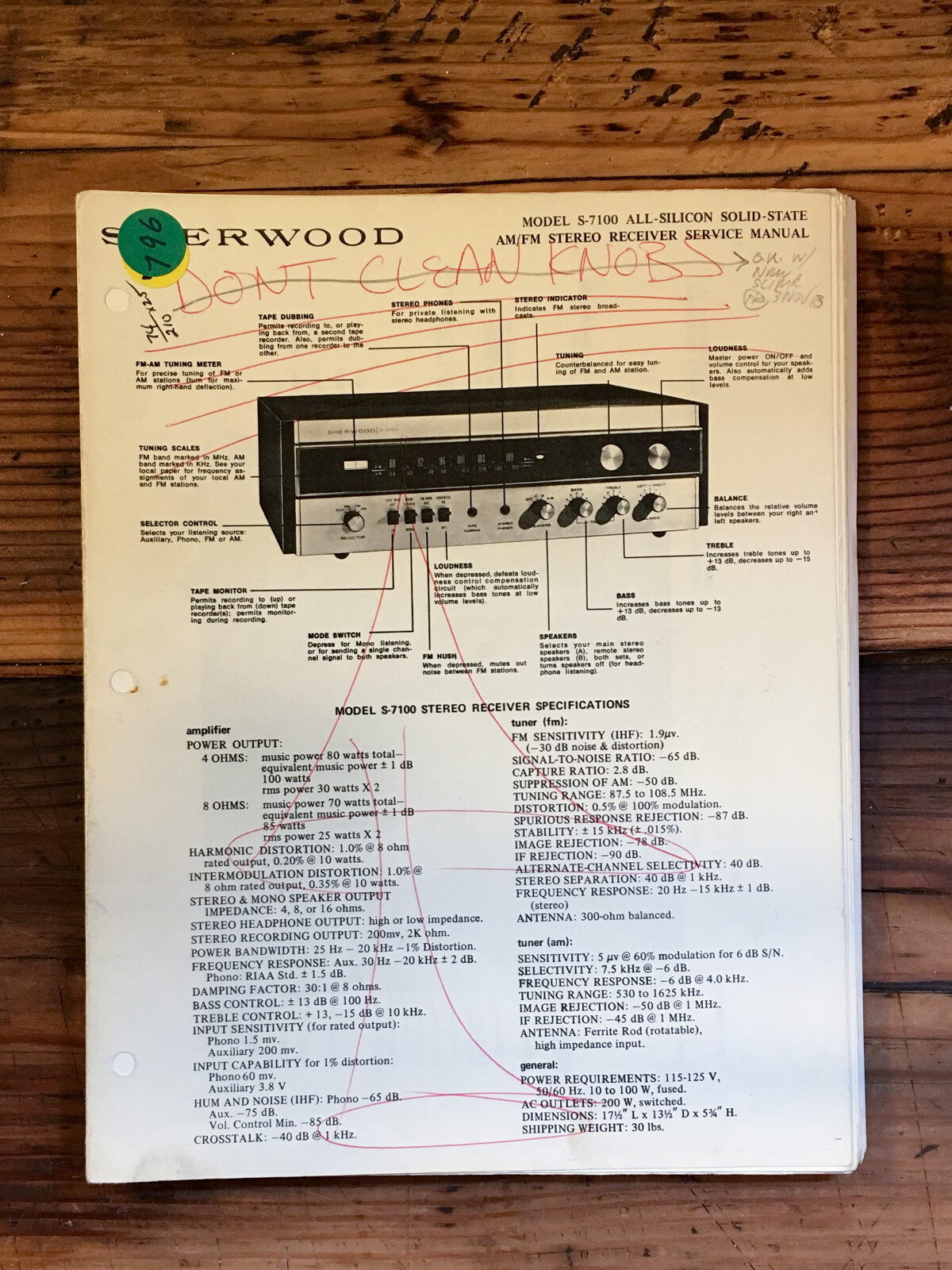 Sherwood S-7100  Service Manual *Original*
