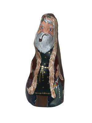 Wooden Hand Painted Santa Claus Christmas Figurine Signed By Artist C.Fuchs
