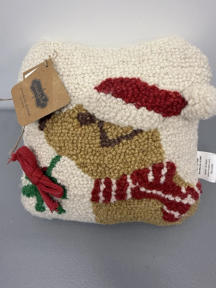 Almohada decorativa cuadrada de madera marrón para perro corona arco rojo 8" pastel de barro #20 Foto 2 de 4