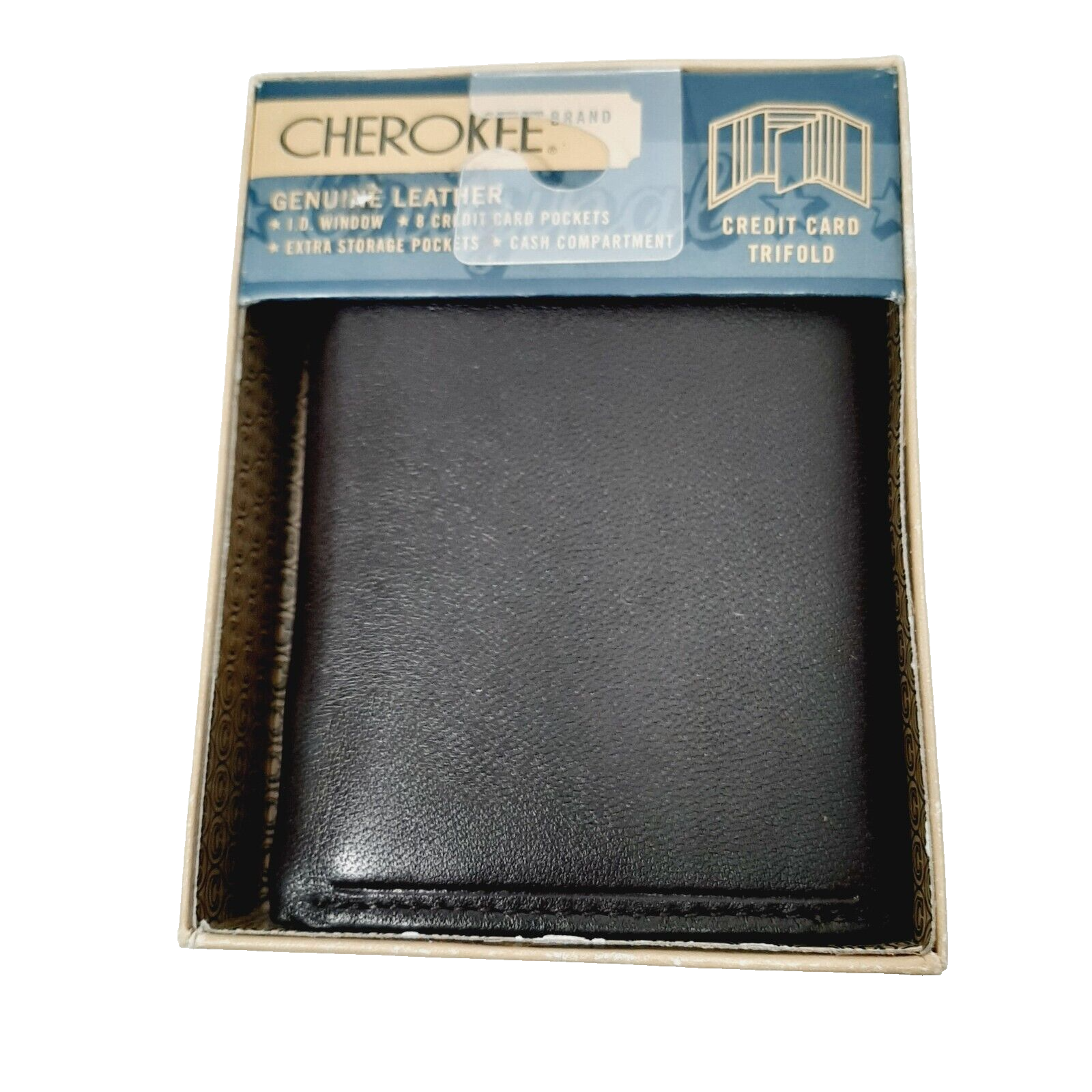 Cherokee Mens Wallet Genuine Leather Black Credit Card Trifold w/ Box