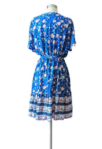 NWOT ZESICA Dress Blue Pink Wrap Boho Summer Floral Short Flutter Sleeves XL - Picture 4 of 6