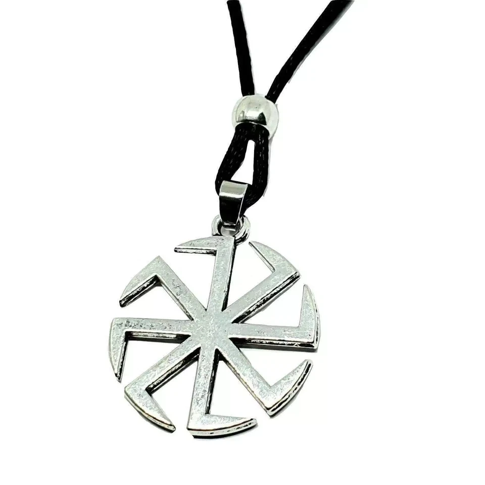 Kolovrat Sun Wheel Necklace Pendant 8 Legged Slavic Svarog Corded Bead Jewellery - Bild 3 von 4