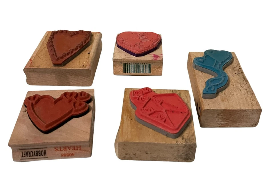 Lote De 5 Estampillas Corazón Día De San Valentín Goma Madera Estampilla Varias Marcas Foto 4 de 4