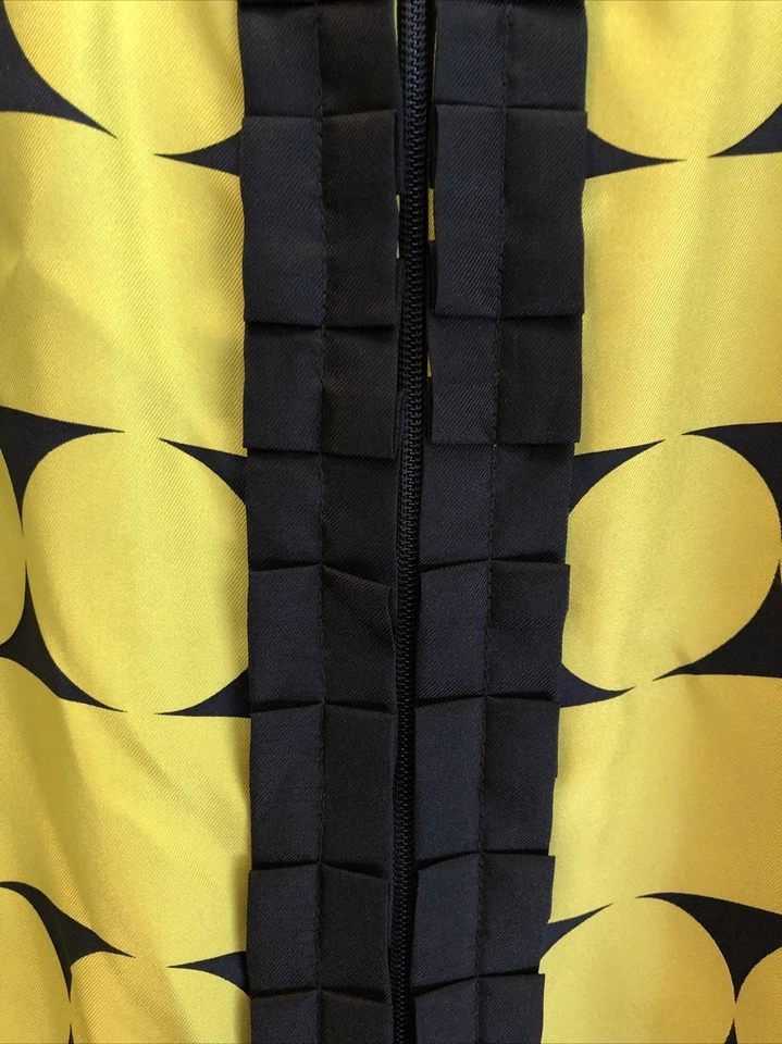 Blusa Worth Citron Amarillo Negro Seda Años 60 Mod Estampado Círculo S Pequeña Nueva Con Etiquetas Cremallera Frontal Foto 4 de 4