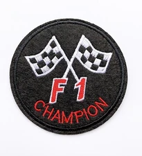 F1 Champion Round Black Embroidered Patch iron on Auto Racing Power Appliqué 235