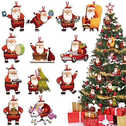 36 Pcs Christmas Tree Ornament Santa Claus Hanging Ornaments Wooden Funny - Picture 2 of 8