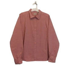 L.L.Bean Women's Long Sleeve Button Up Peach Plaid Cotton Blend Size Large