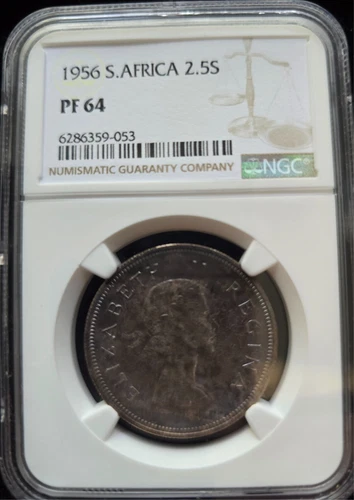 1956  South  Africa Silver 2 1/2  Shillings NGC PF  64  Toned