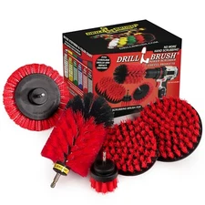 Drillbrush 4 Piece Red Stiff Drill Cleaning Brush Set - Outdoor Cleaning Brushes