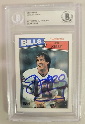 Jim Kelly Signed 1987 Topps Rookie Card 362 Beckett Auto Buffalo