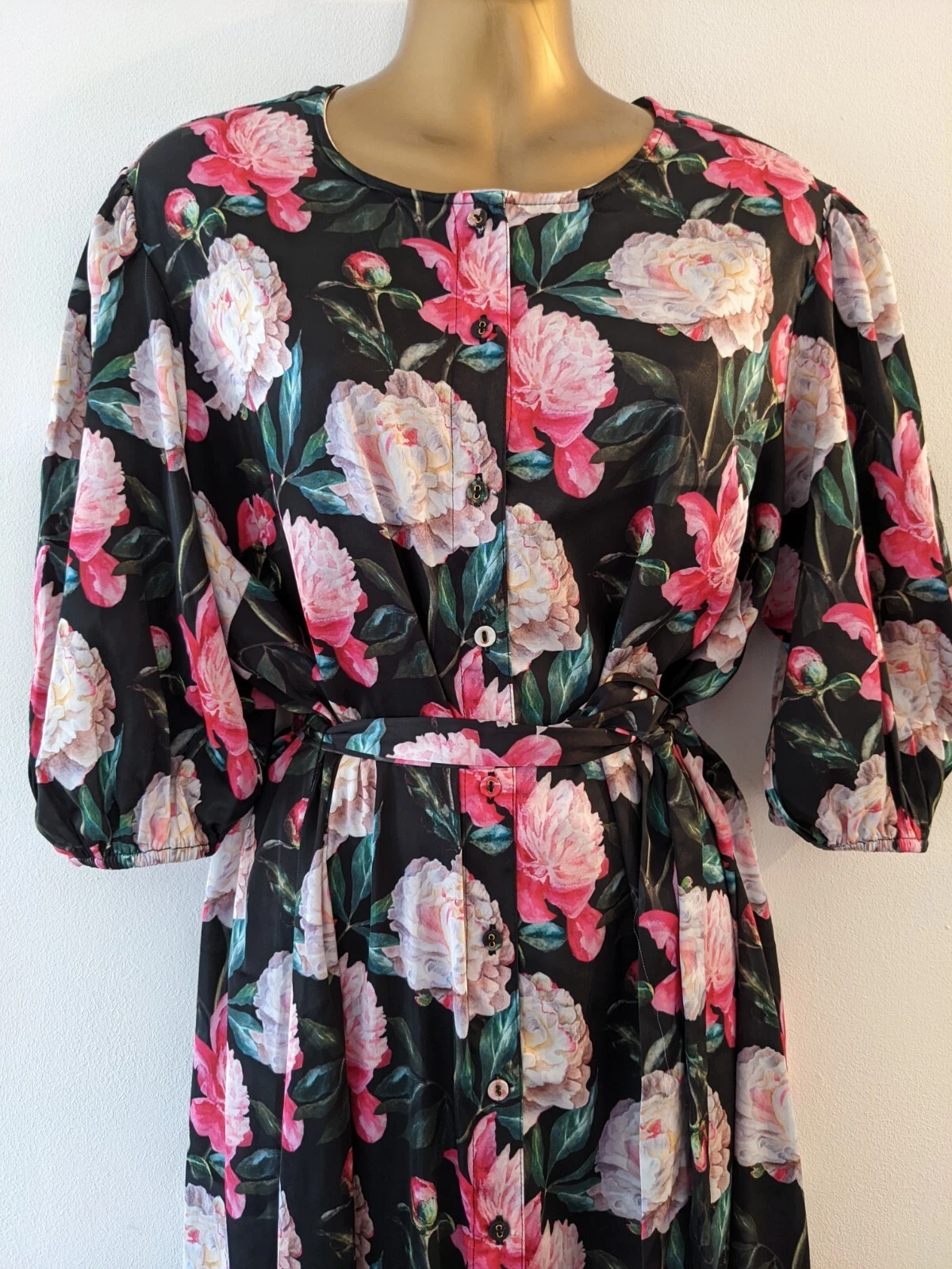 VALENTINO Abito donna RAISHMA VALENTINA nero floreale bottoni davanti cintura occasione taglia 16