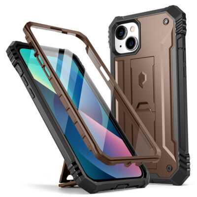 Poetic Revolution Case for iPhone 14 6.1 inch Built-in-Screen Protector Brown