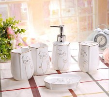 5pcs Bathroom Ceramic Bath Accessory Set Soap Dispenser Dish Toothbrush Holder