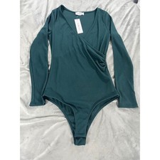 NWT Gilli Womens Little Space To Fill Bodysuit Hunter Green Long Sleeve Sz S