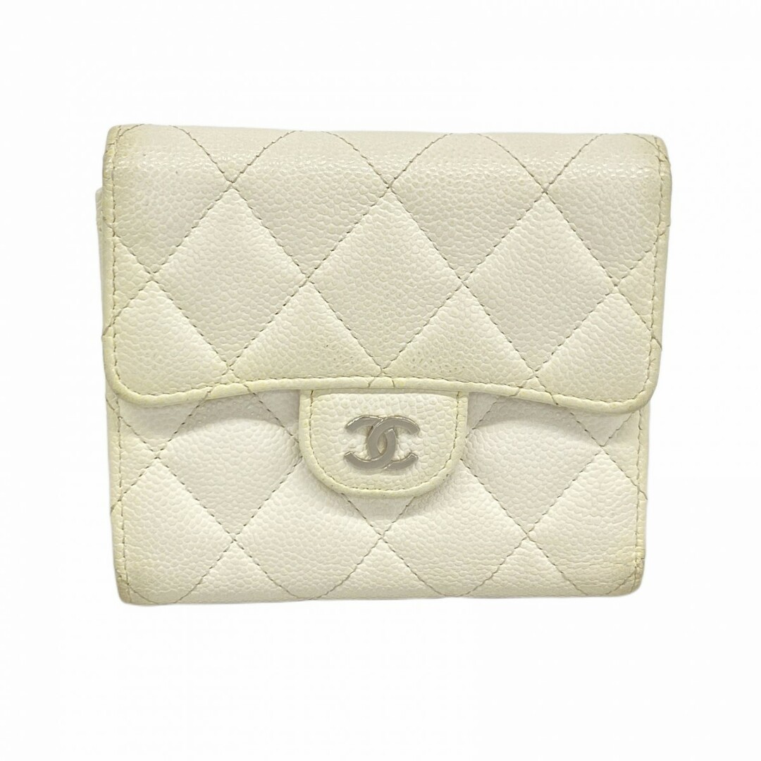 Chanel Tri-Fold Matelasse Caviar Wallet White Silver Hardware 5Gd4674-H