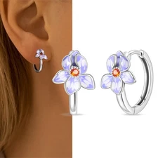 KUNSIR 925 Sterling Silver Tiny Iris Flower Hoop Earrings Womens Jewelry Gifts