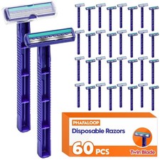 Twin Blade Disposable Razors for Men Women Bulk 60 Pack Stainless Steel Shav