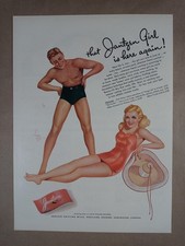 1941 JANTZEN Girl Swimsuit Beach Fashion Teen Love WWII Vintage Poster Print Ad
