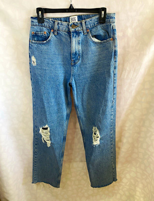 BDG Women's Straight Jeans Slim Fit Mid Rise Blue Medium Wash Distressed 5-Pkt